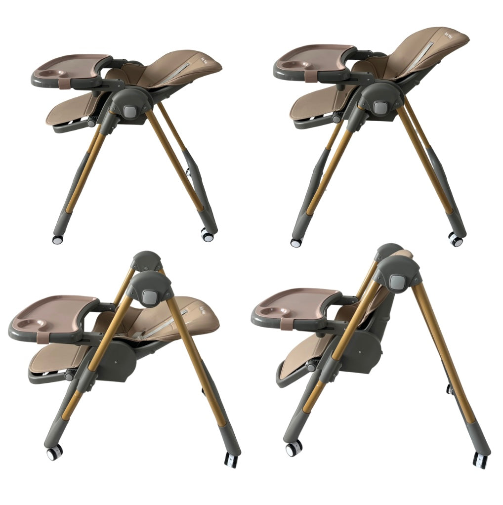Elevate Adjustable and Folding High Chair with Locking Wheels and Storage Basket - BROWN