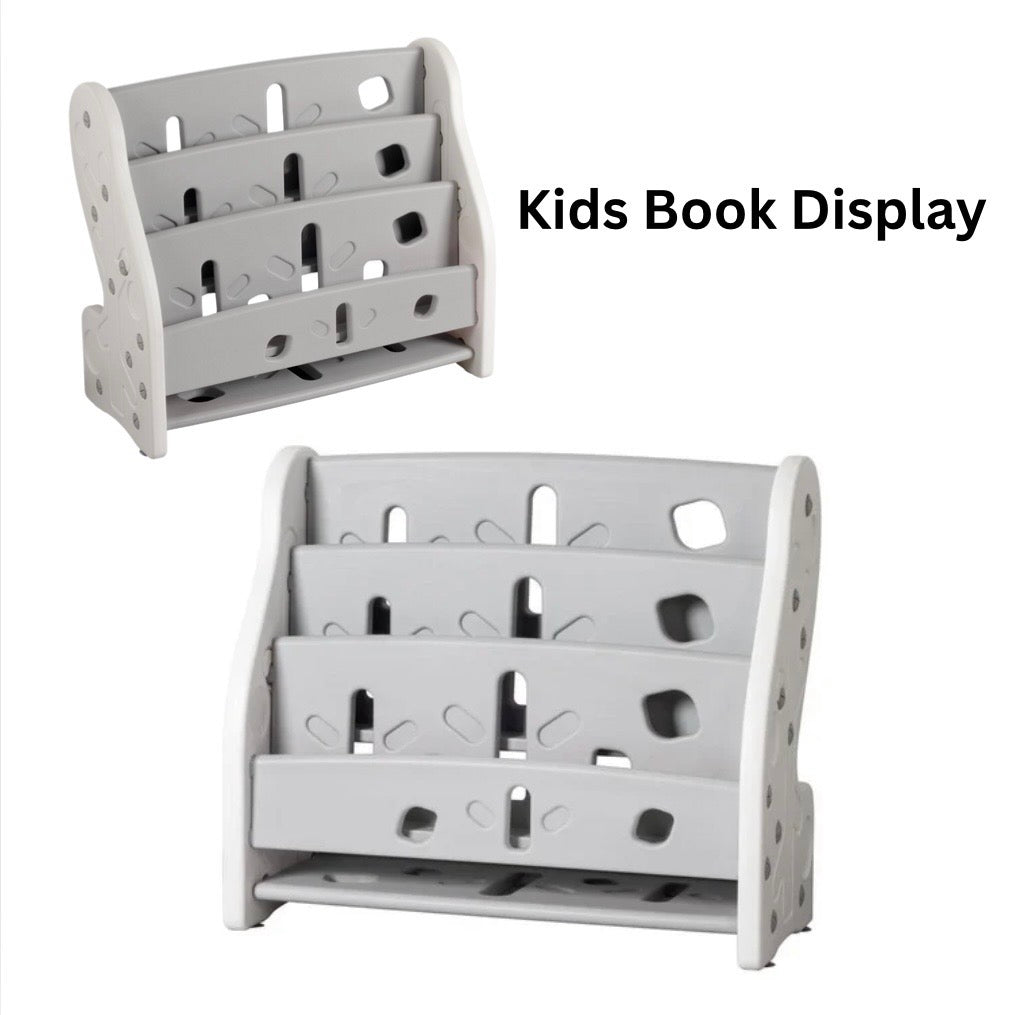 Kids Book Display Shelf – Montessori-Inspired Bookshelf - Grey/Mint