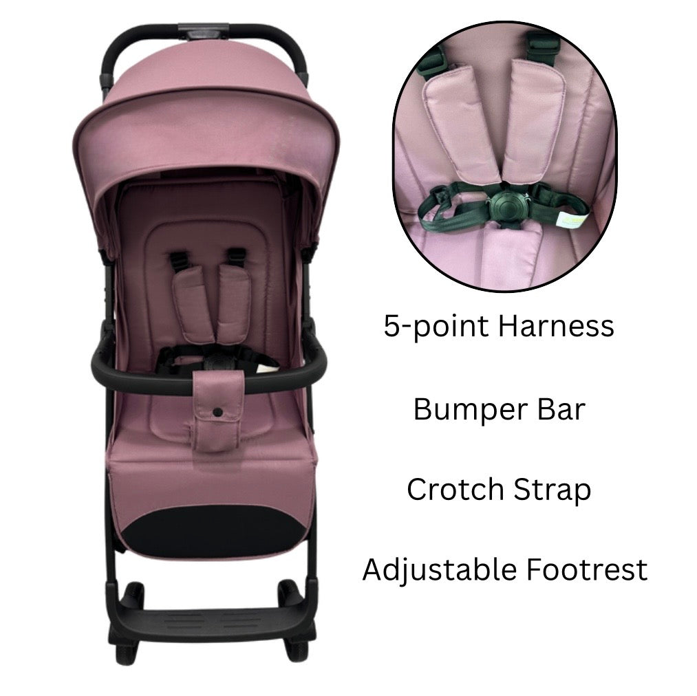 Roam Compact Travel-Friendly Stroller with Extended Canopy - PINK