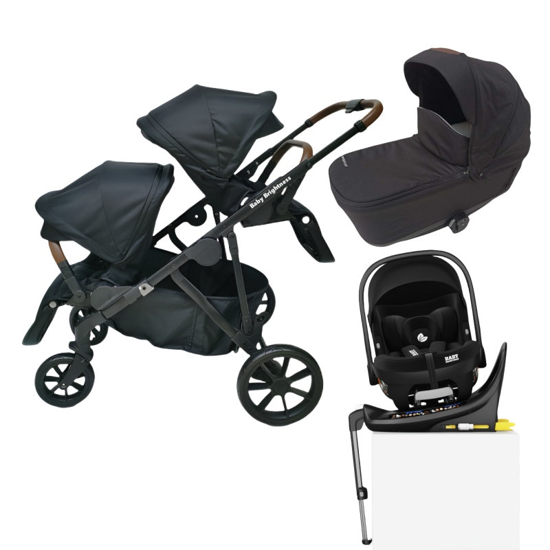 Double Pram – Luxe Twin Stroller with Bassinet, Car Seat and Rotating ISOFIX Base