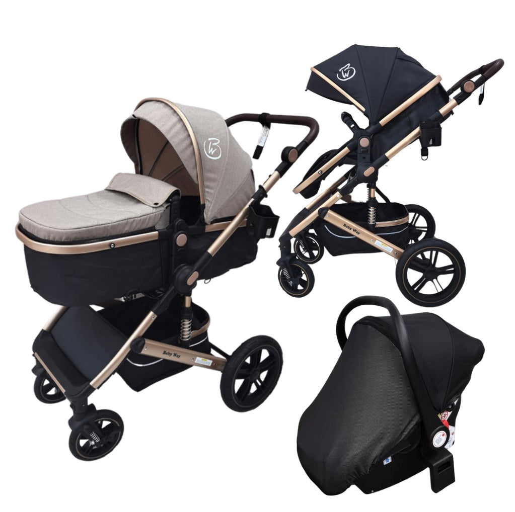 Preorder - Supra 3-in-1 Travel System – Stroller + Bassinet + Capsule Car Seat and Mattress - Black Gold + Colour Options