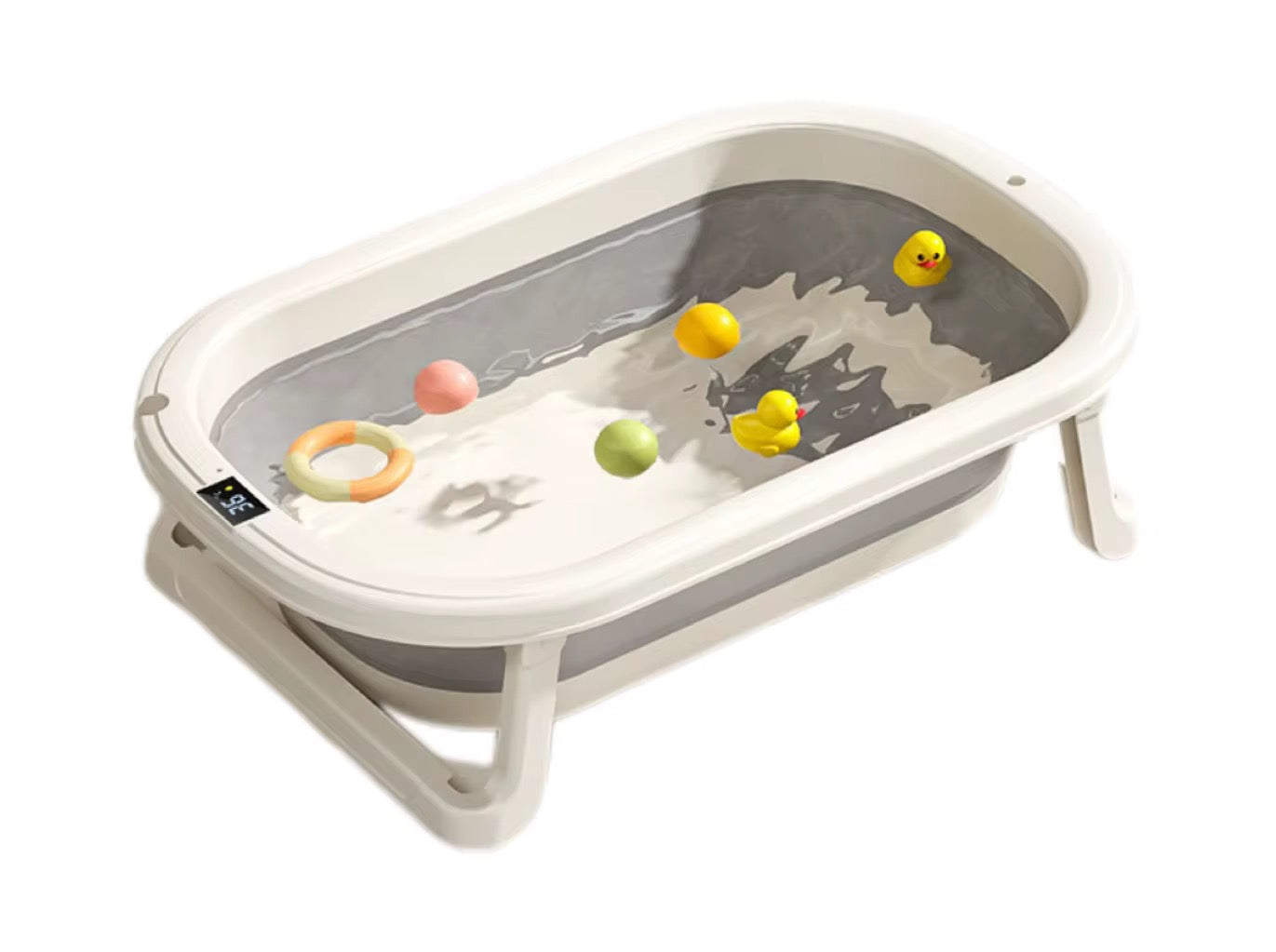 Foldable Baby Bath with Digital Thermometer & Newborn Support Rack - GREY