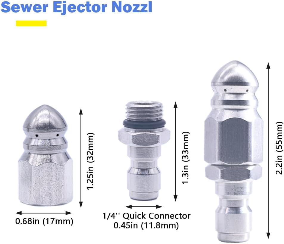 High Pressure Drain Jetter Hose Nozzle 1/4'' Quick Connector 5000 PSI