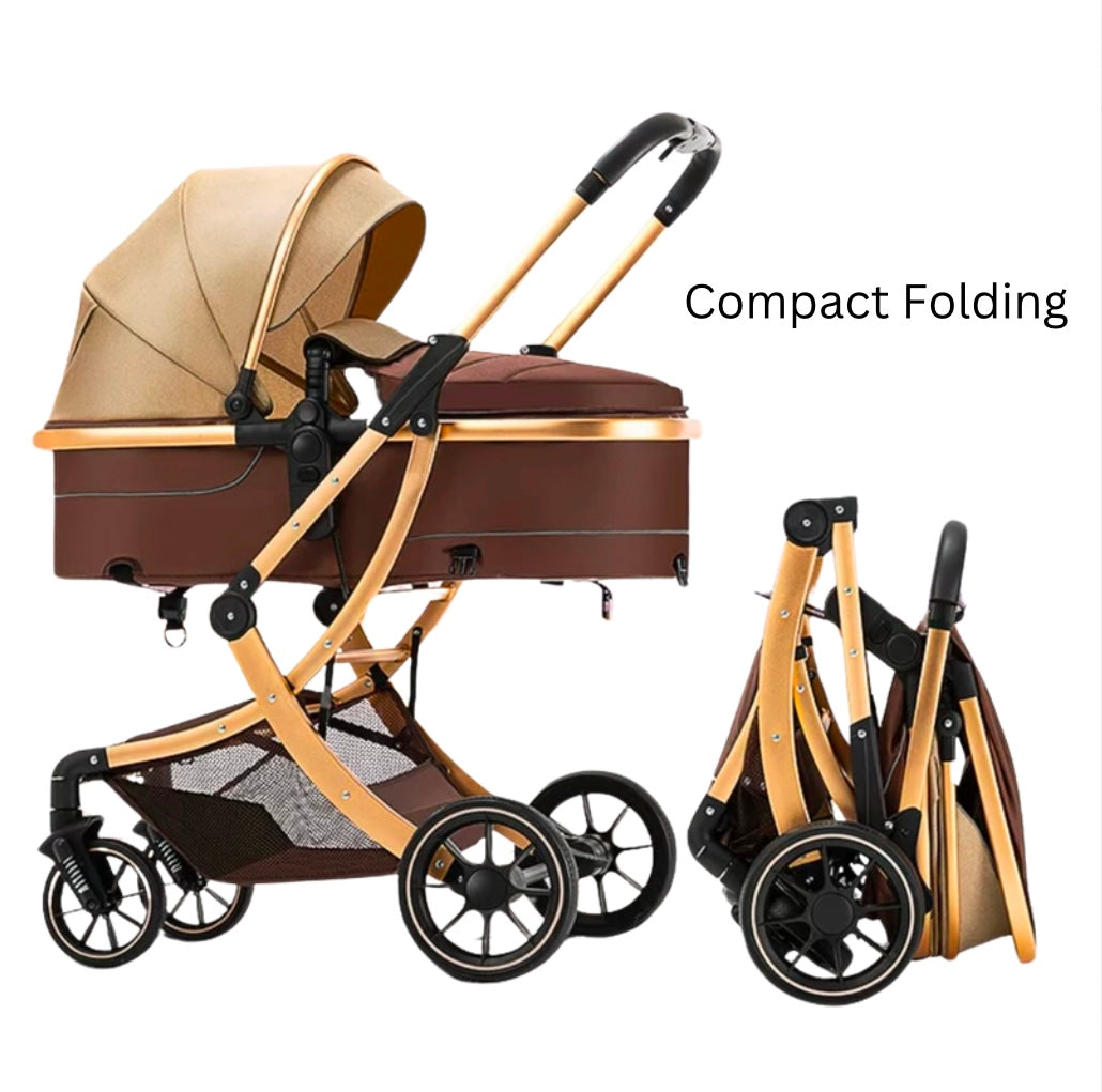The Mint - 2 in 1 High View Reversible bassinet Stroller for 0-3 years KHAKI
