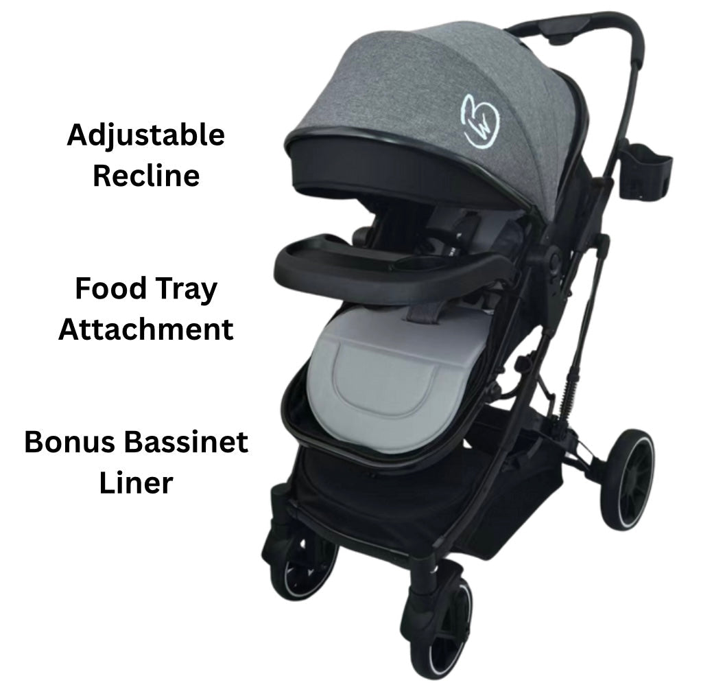 Gold Series 3-in-1 Travel System – Stroller + Bassinet + Capsule and Food Tray - Red/Gold