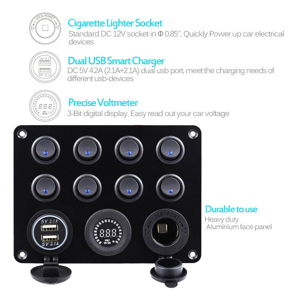 8 Gang Car Auto LED Rocker Switch Panel