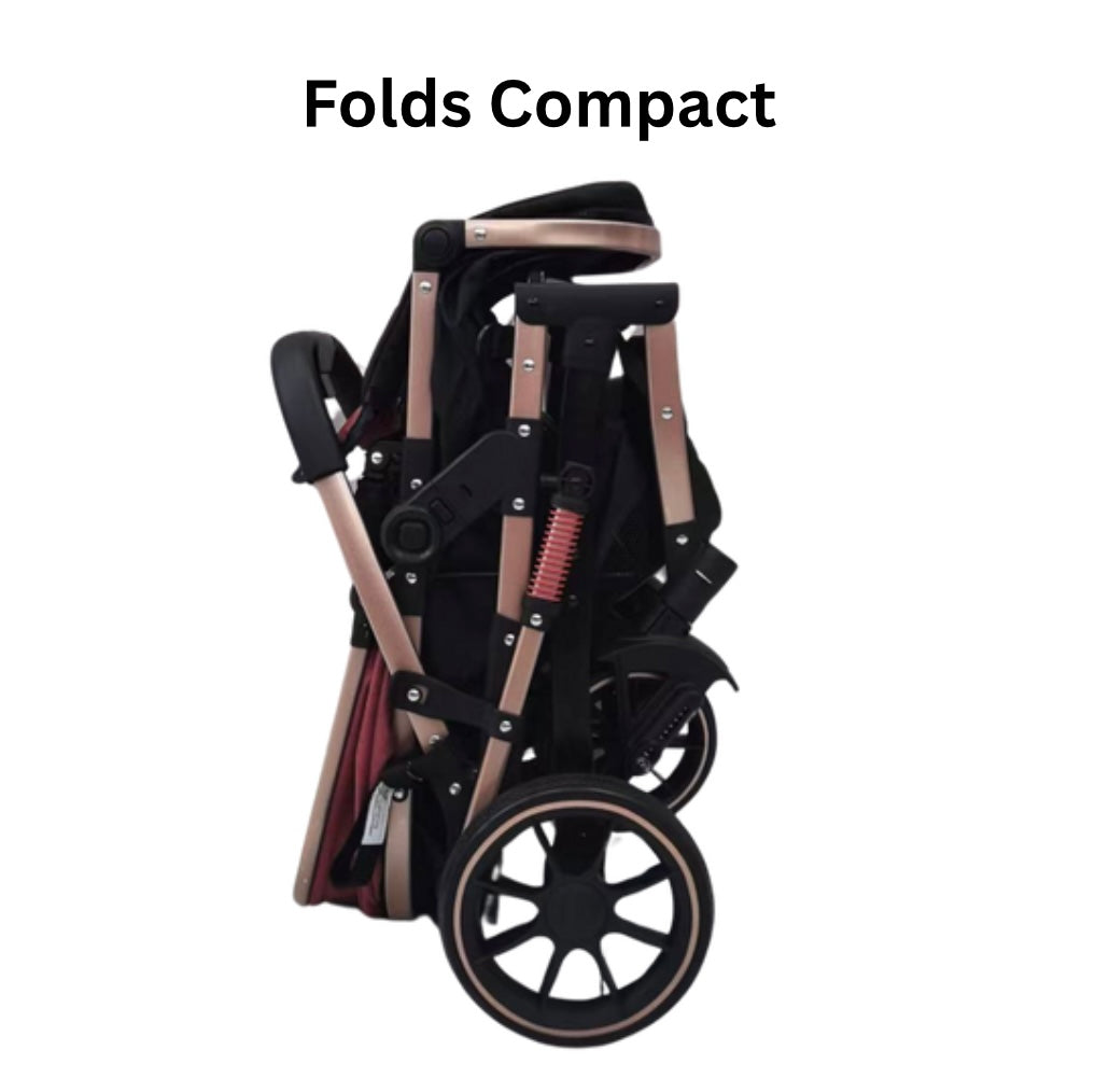 Gold Series 3-in-1 Travel System – Stroller + Bassinet + Capsule and Food Tray - Red/Gold
