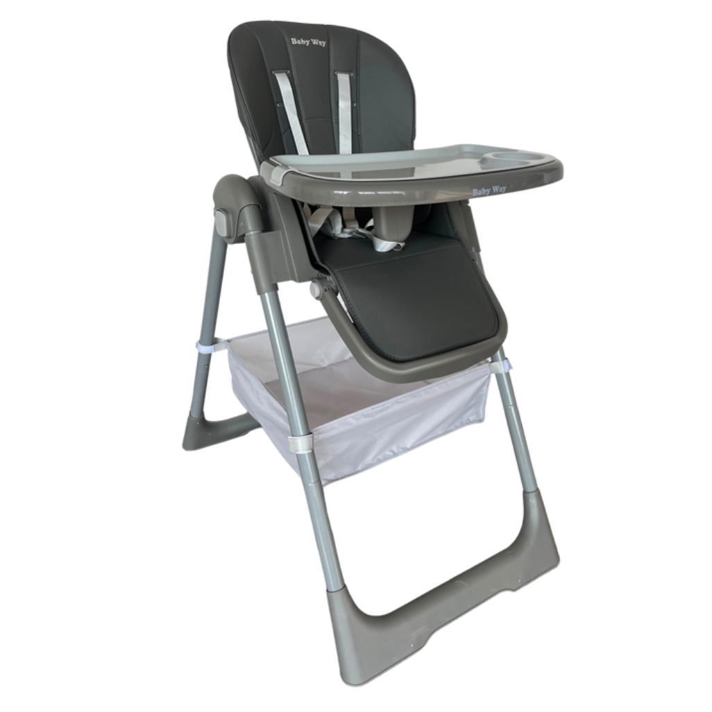 Elevate Adjustable and Folding High Chair with Locking Wheels and Storage Basket - GREY