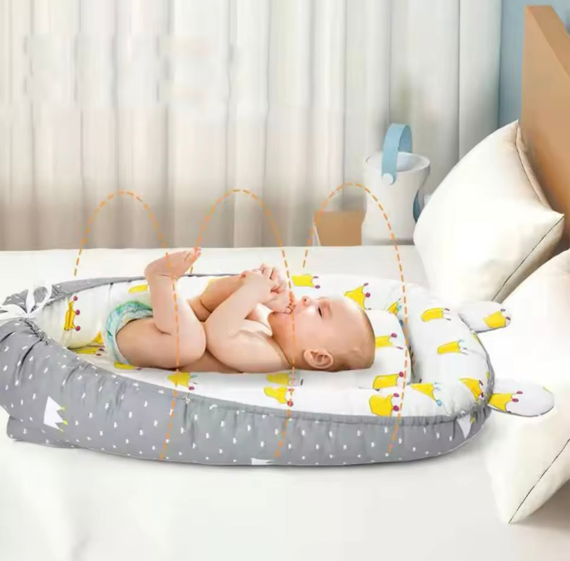 Reversible Baby Lounger with Pillow – Adjustable Portable Baby Bed & Bassinet