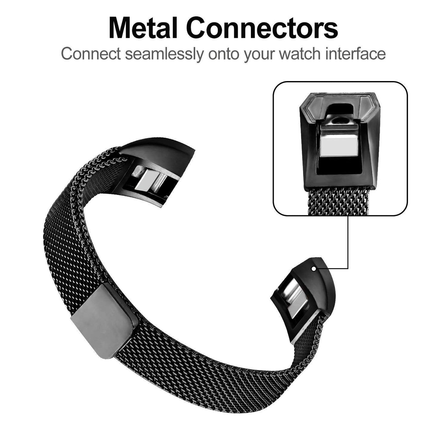 Black Replacement Straps Bands Compatible For Fitbit Alta and Alta HR, Milanese Strap Wristbands