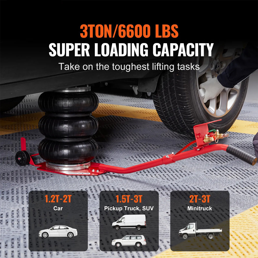 6600 LBS Triple Bag Air Lift Jack Pneumatic Vehicle Car Lifting Compressed Tool