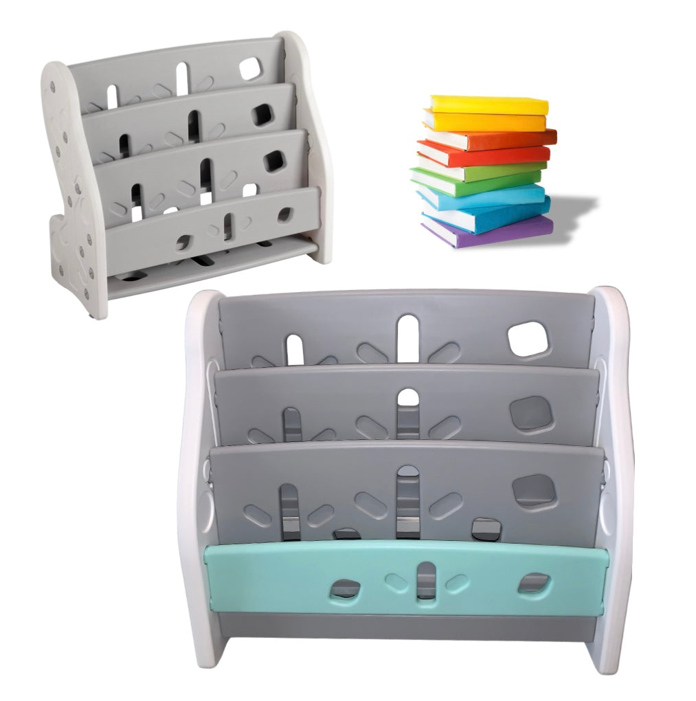 Kids Book Display Shelf – Montessori-Inspired Bookshelf - Grey/Mint