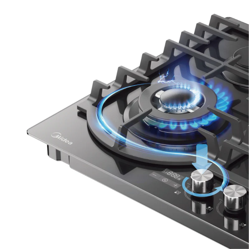 Midea 60cm Gas Cooktop Black Tempered Glass With Timer 60GH096