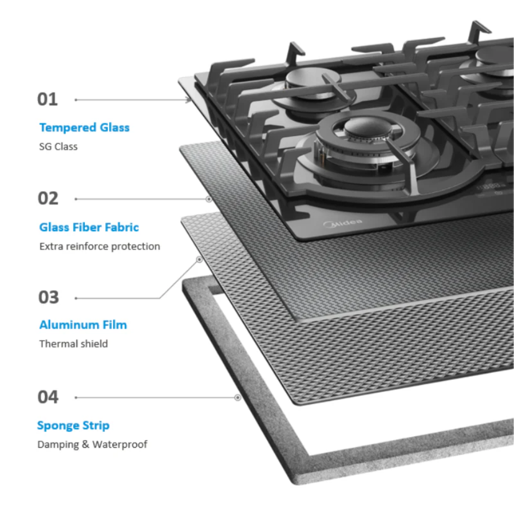 Midea 60cm Gas Cooktop Black Tempered Glass With Timer 60GH096