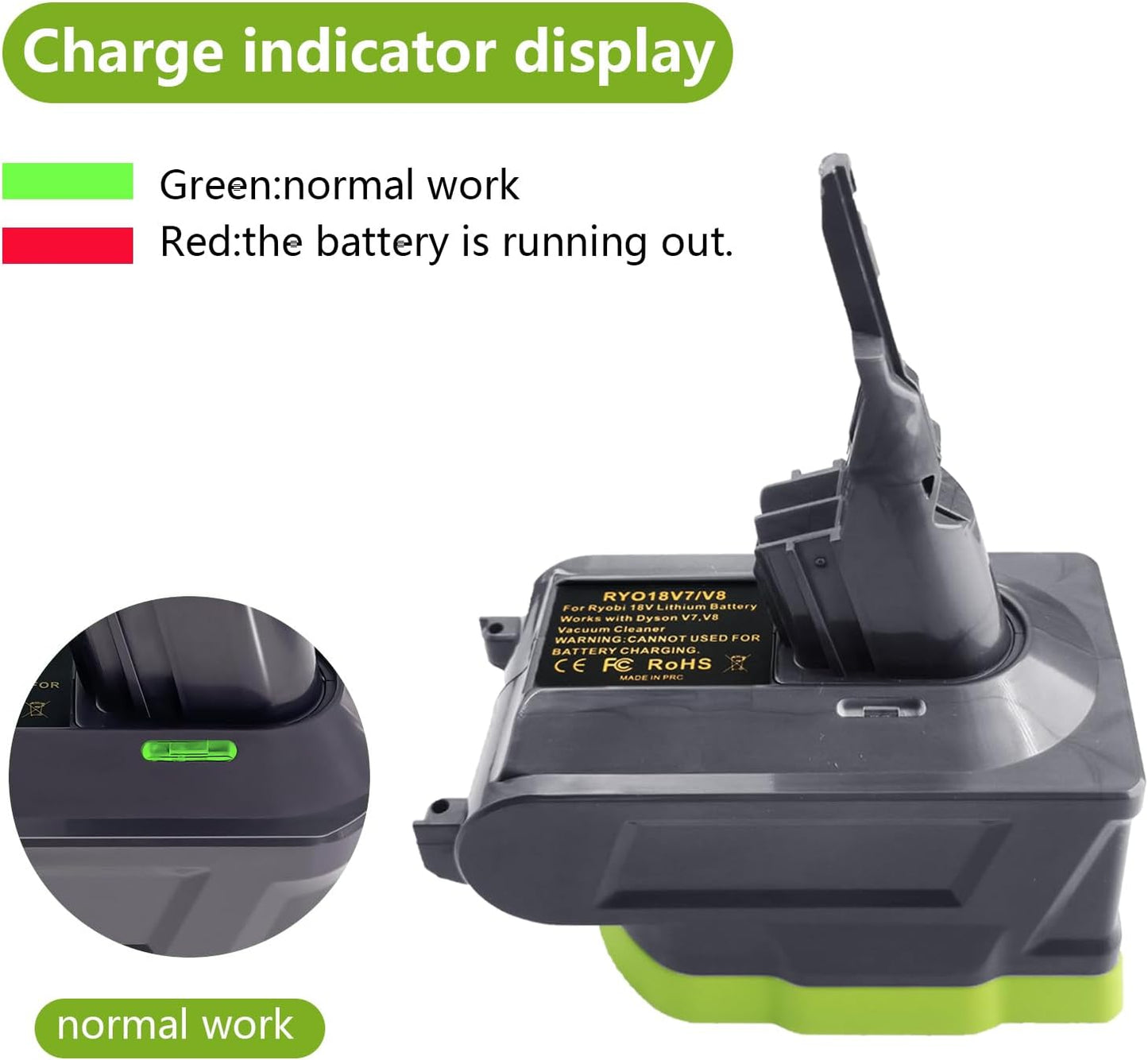 Ryobi 18V Battery to Dyson V7 V8 Adapter Converter