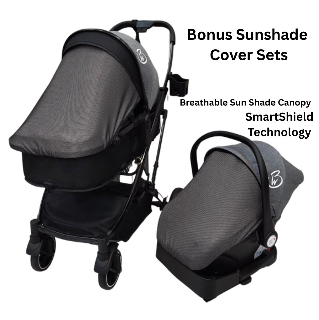 Gold Series 3-in-1 Travel System - Bassinet + Stroller + Capsule with Food Tray - Grey/Black