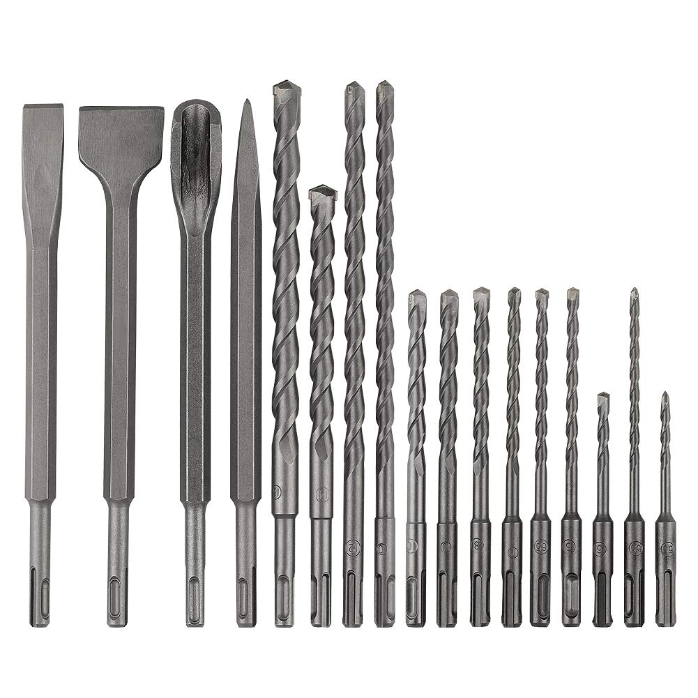 Rotary Hammer Drill Bits Set & Chisels Concrete Masonry Hole Tool 17pcs