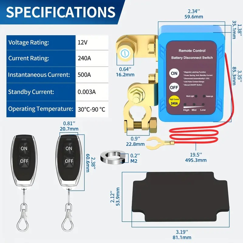 Wireless Remote 240A Car Battery Disconnect Relay Master Cut-off Switch Isolator