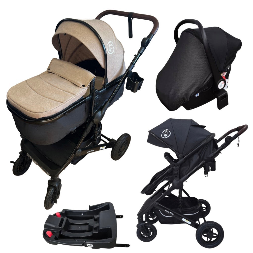 Preorder - Evolve - 3 in 1 Stroller + Bassinet + i-Size Capsule Travel System with Mattress + Beige Skin