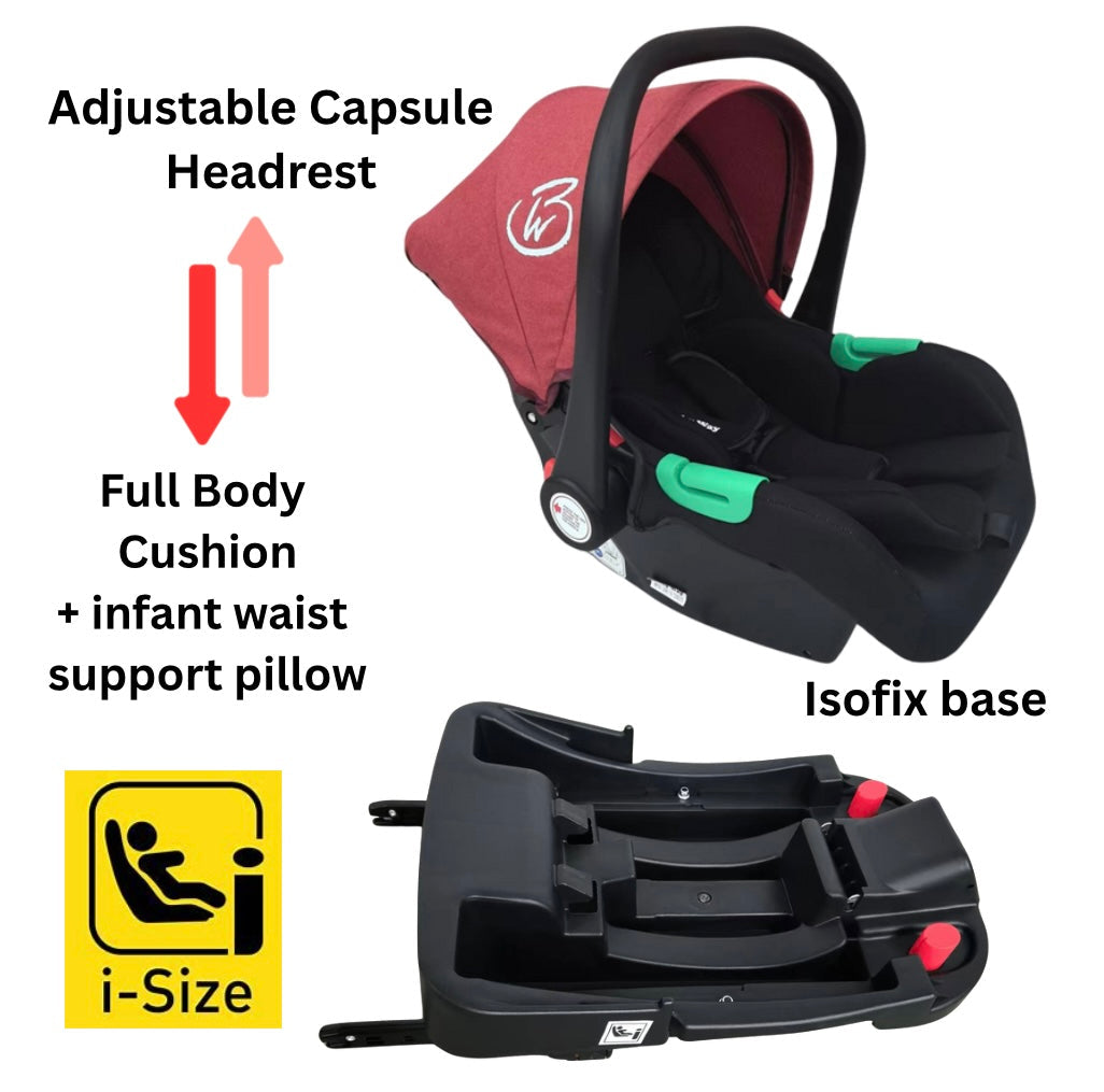 Gold Series 3-in-1 Travel System – Stroller + Bassinet + Capsule and Food Tray - Red/Gold