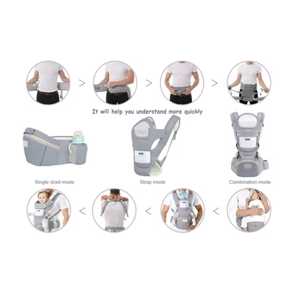 Ergonomic Multi-Function Baby Carrier with Hip Seat | 0-36 Months - BLACK