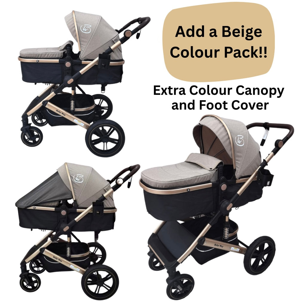 Preorder - Supra 3-in-1 Travel System – Stroller + Bassinet + Capsule Car Seat and Mattress - Black Gold + Colour Options