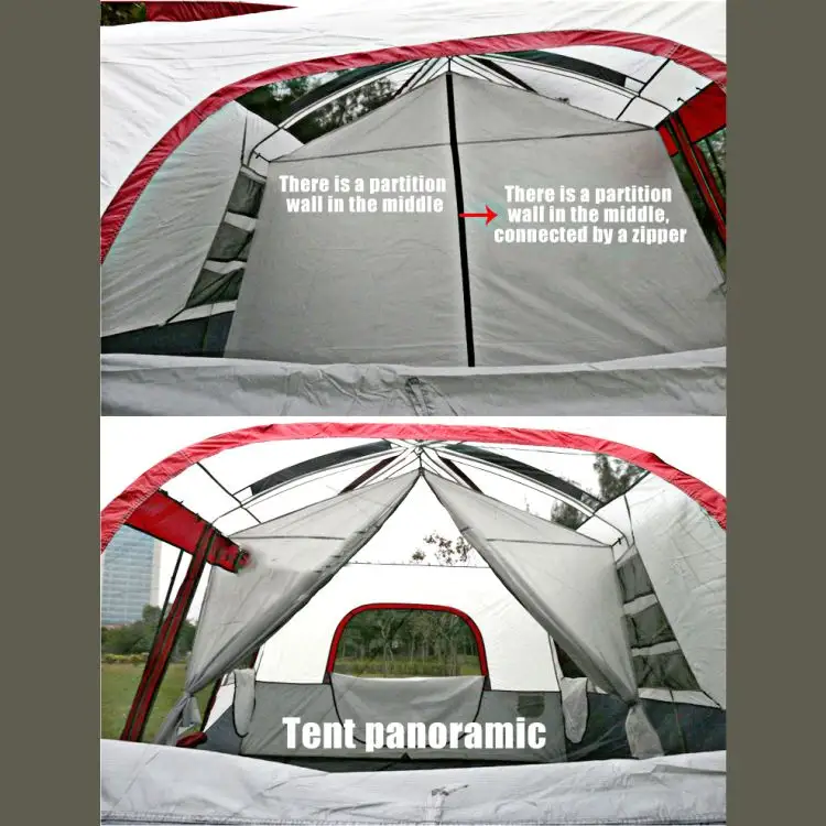Camping Tent 420x305x210cm - Red/Grey/White