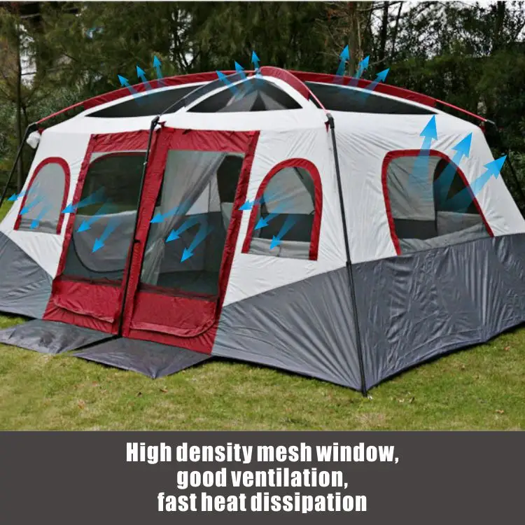 Camping Tent 420x305x210cm - Red/Grey/White