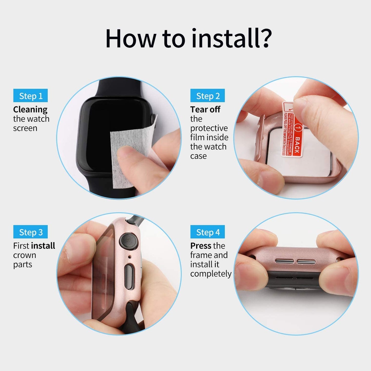 For Apple Watch 44mm Case+Tempered Glass Screen Protector Series 4 5 6 SE SE2