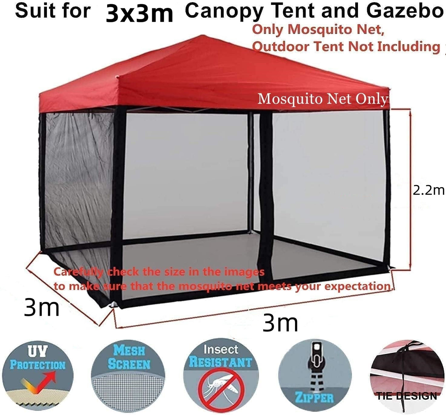 3M Mosquito Net with Zipper 2 Doors for Outdoor Camping