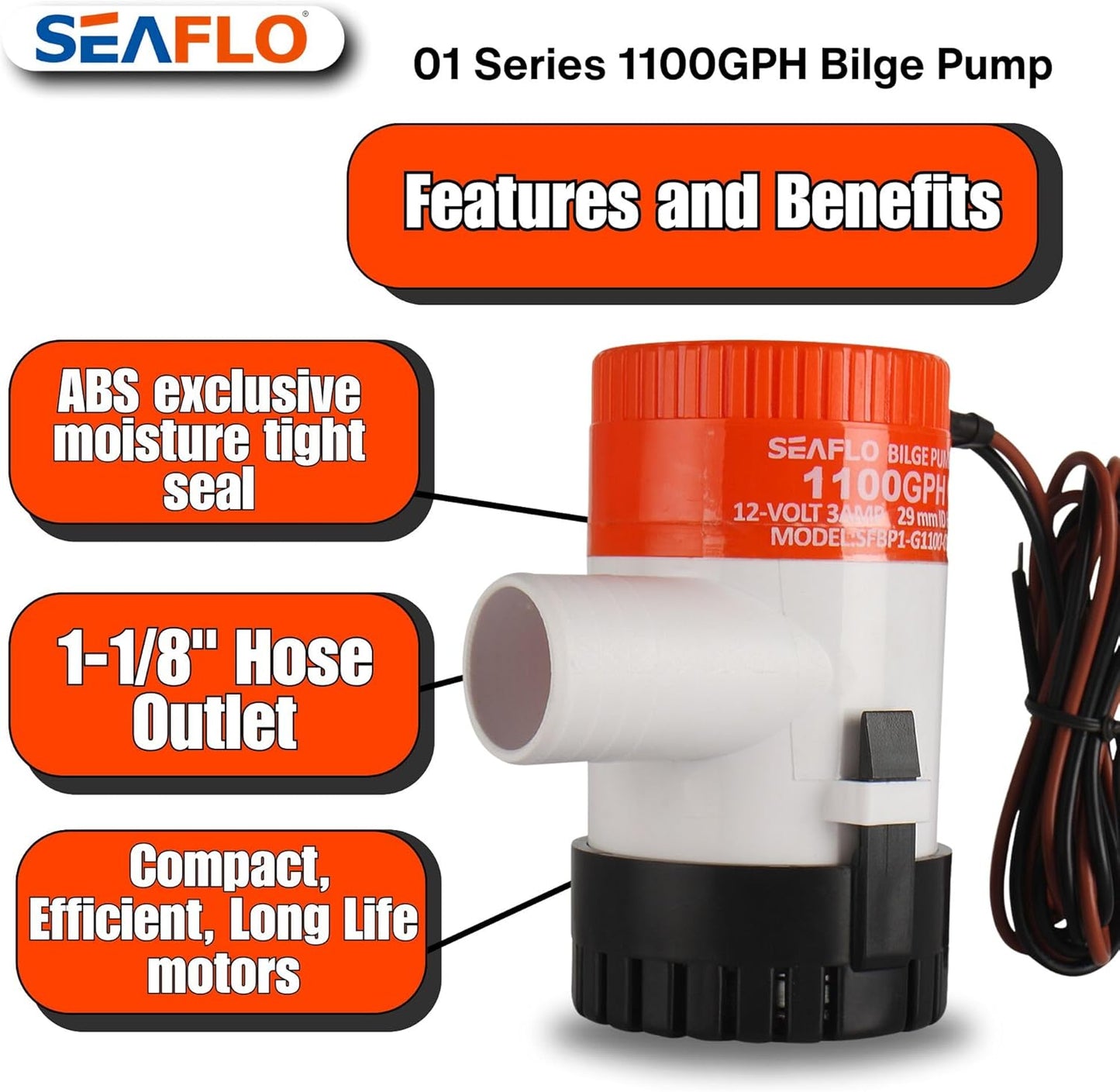 12V SEAFLO 1100GPH Bilge Submersible Water Pump