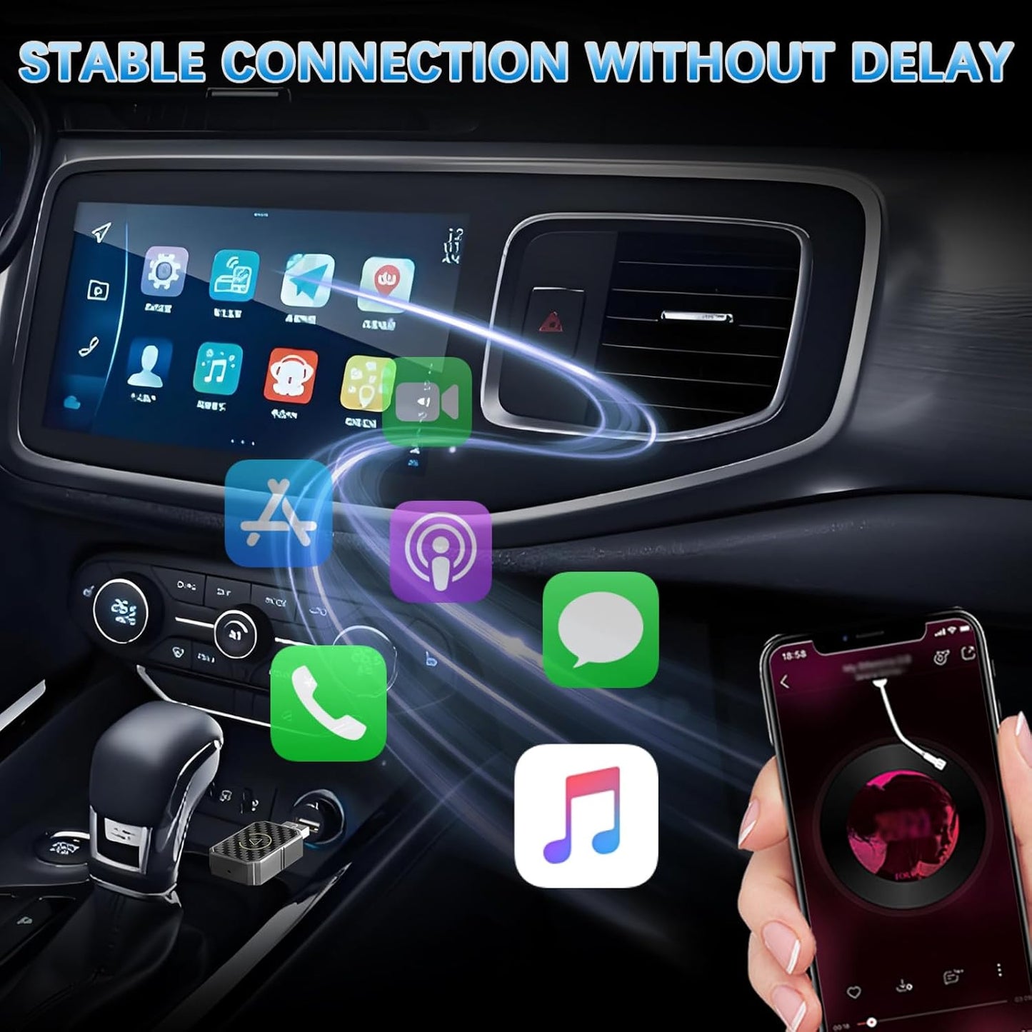 2 in 1 Wireless CarPlay and Android Auto Adapter, Easy Setup Plug and Play
