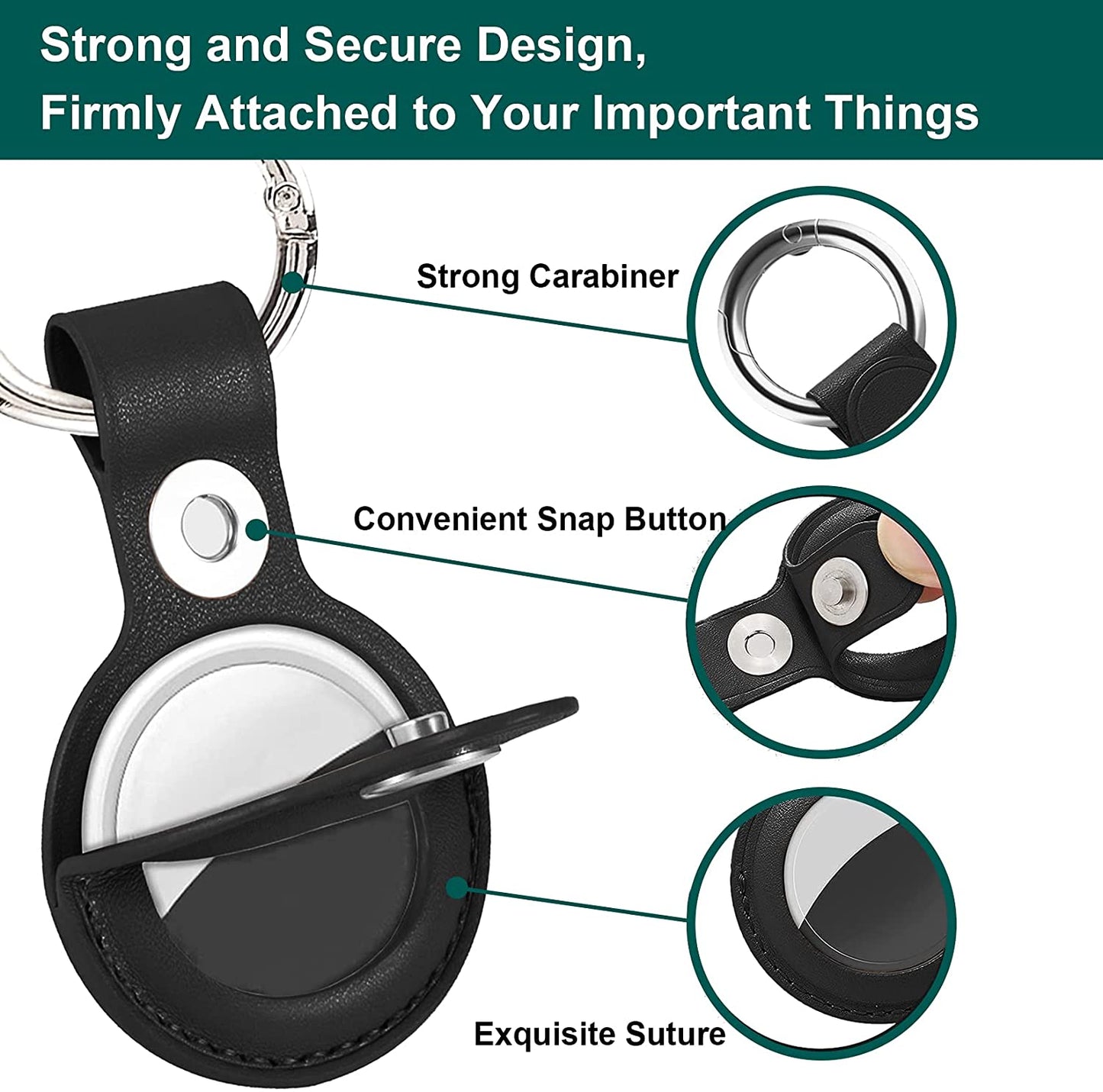 AirTag PU Leather Case Keyring - Black