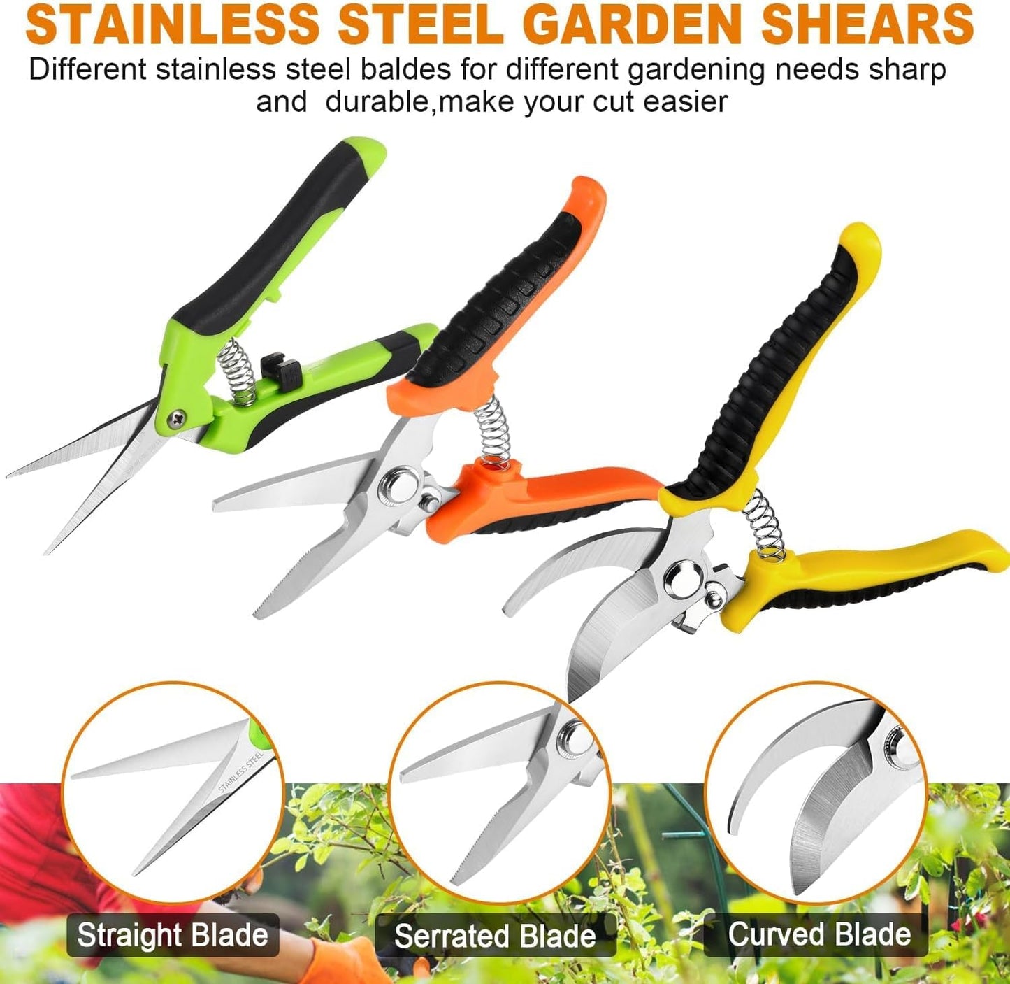 3PCS Garden Pruning Scissors Shears Clippers Set