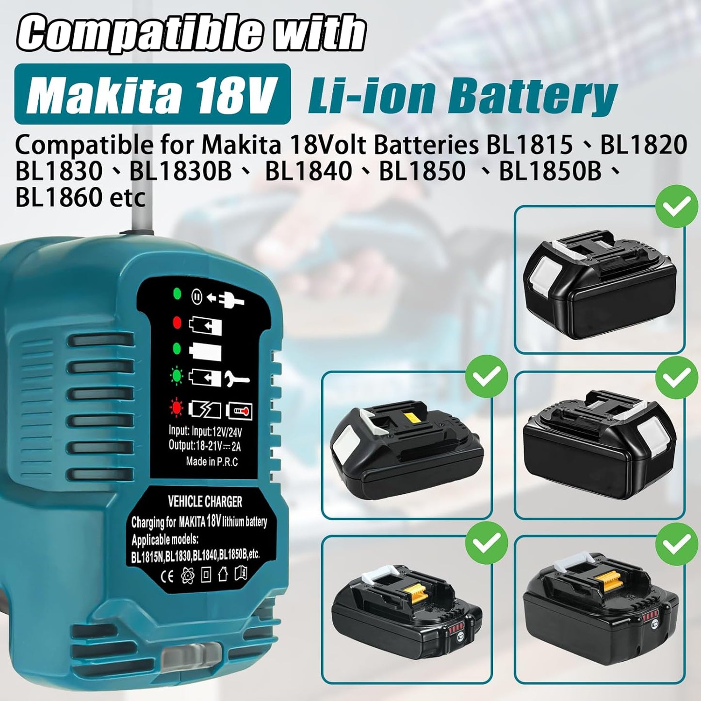 DC 12V/24V Car Charger for Makita 18V LXT Battery Cigarette Lighter