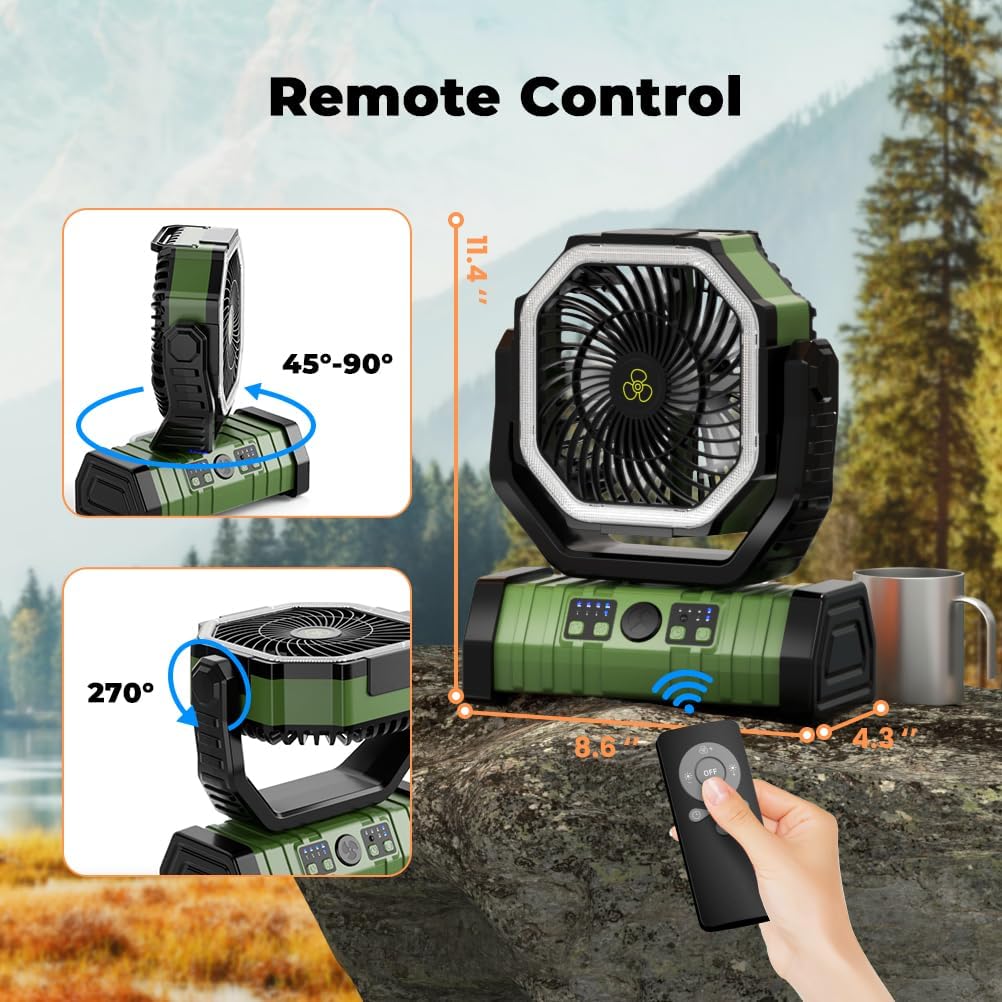 LED Camping Fan 20000mAh Rechargeable Power Bank Remote