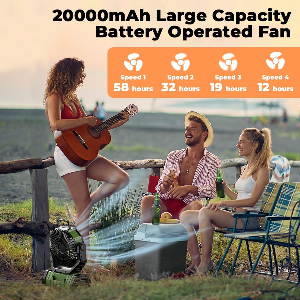 LED Camping Fan 20000mAh Rechargeable Power Bank Remote