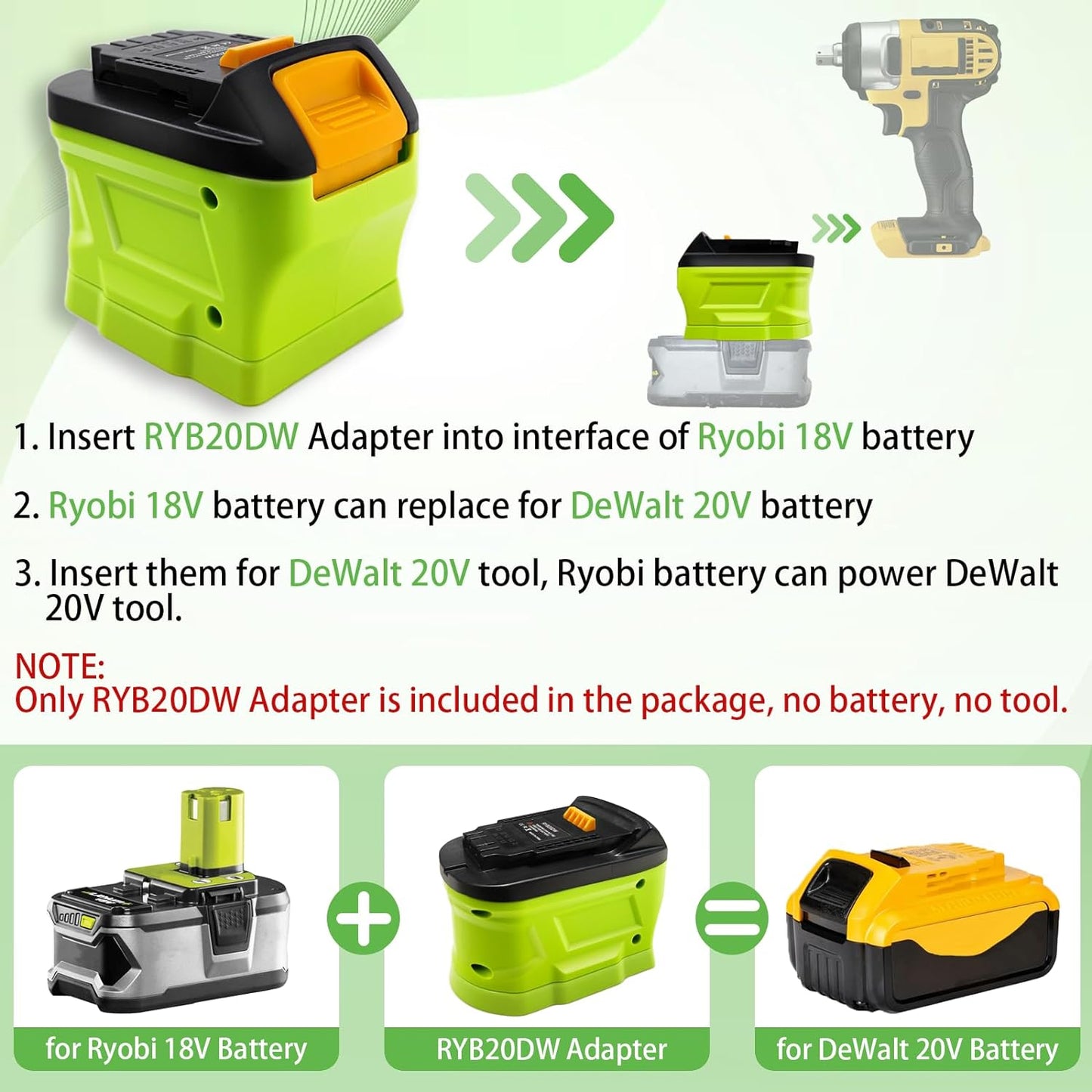 Battery Adapter for Ryobi 18V to for Dewalt 20V Max Battery