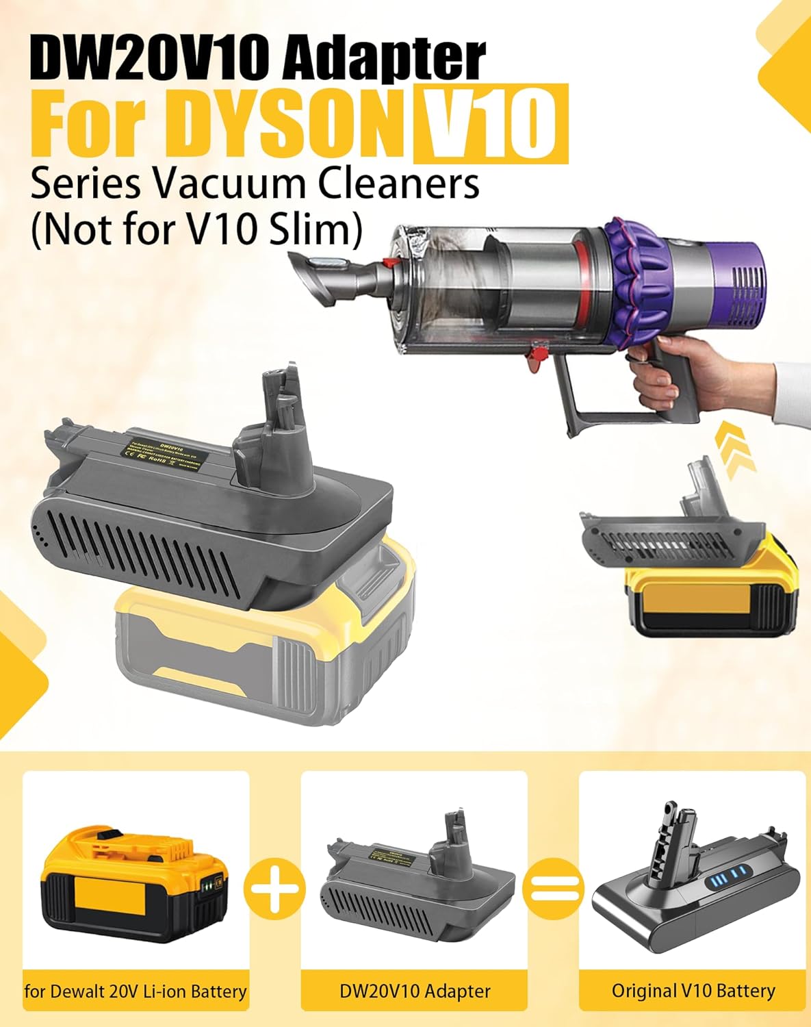 Dewalt 18V 20V Battery Adapter Converter To Dyson V10 Battery