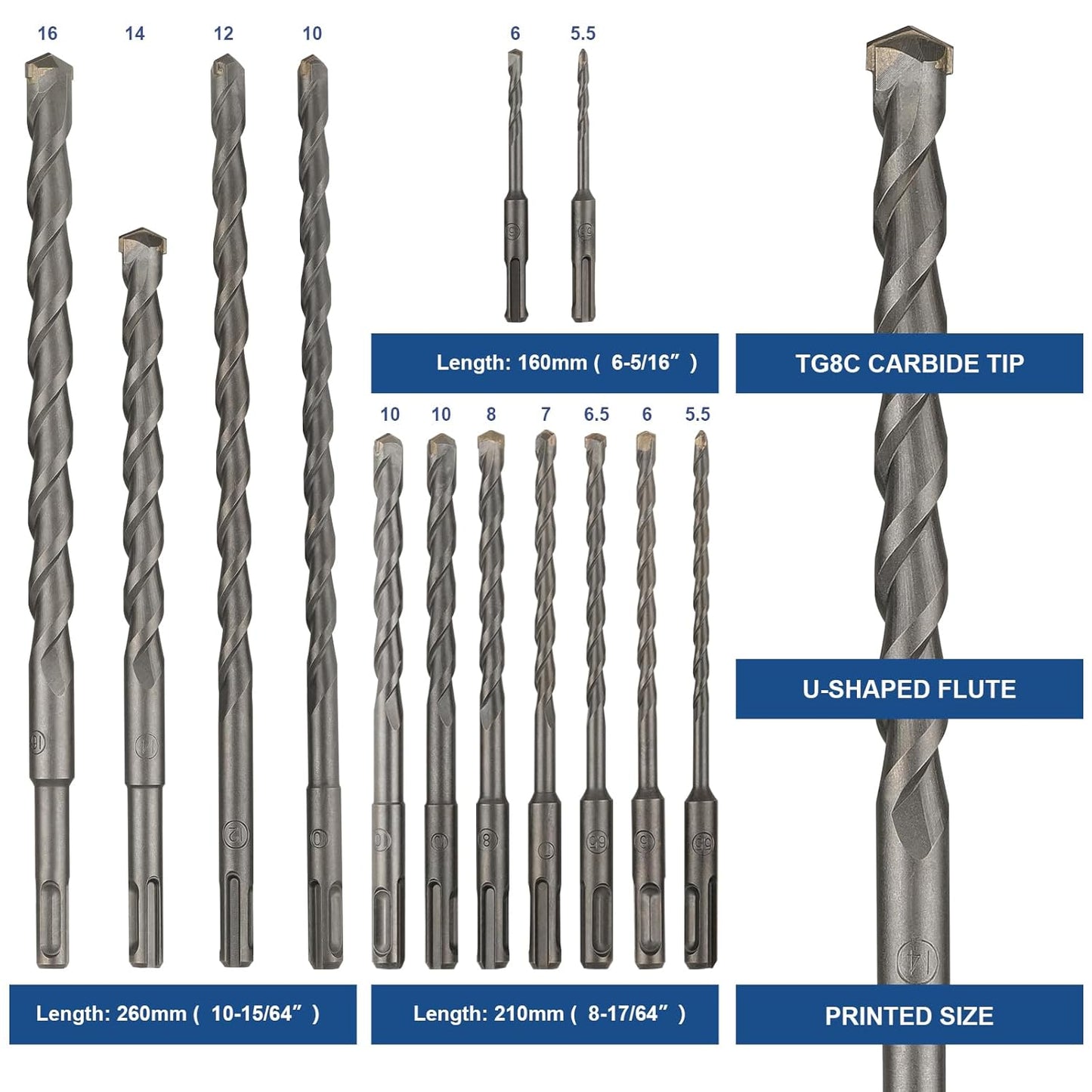 Rotary Hammer Drill Bits Set & Chisels Concrete Masonry Hole Tool 17pcs