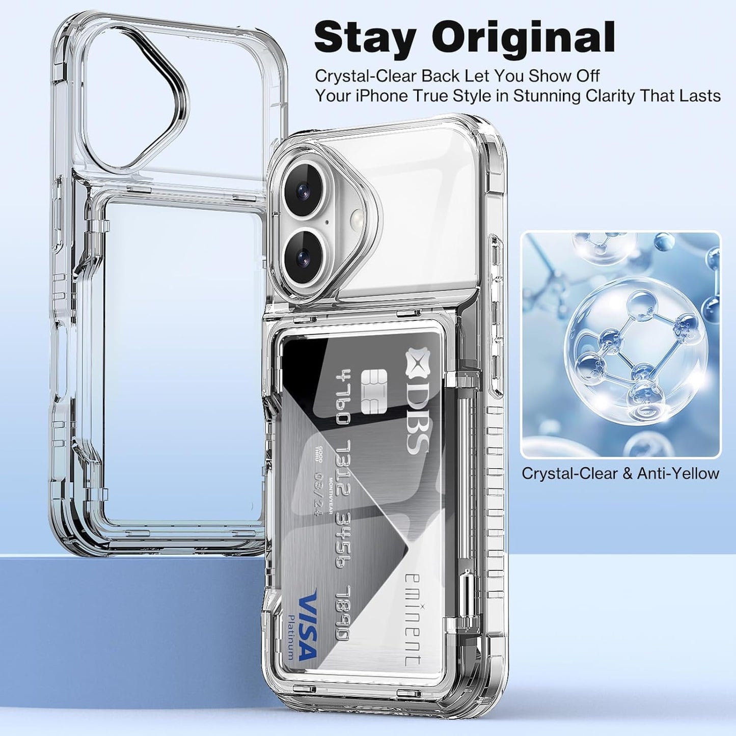 iPhone 16 Case Card Slots Holder Clear