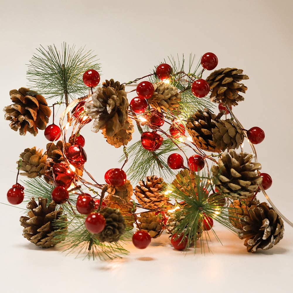 20LED Pine Cone Christmas Lights String Fairy Xmas Wire Battery Powered Home Decor