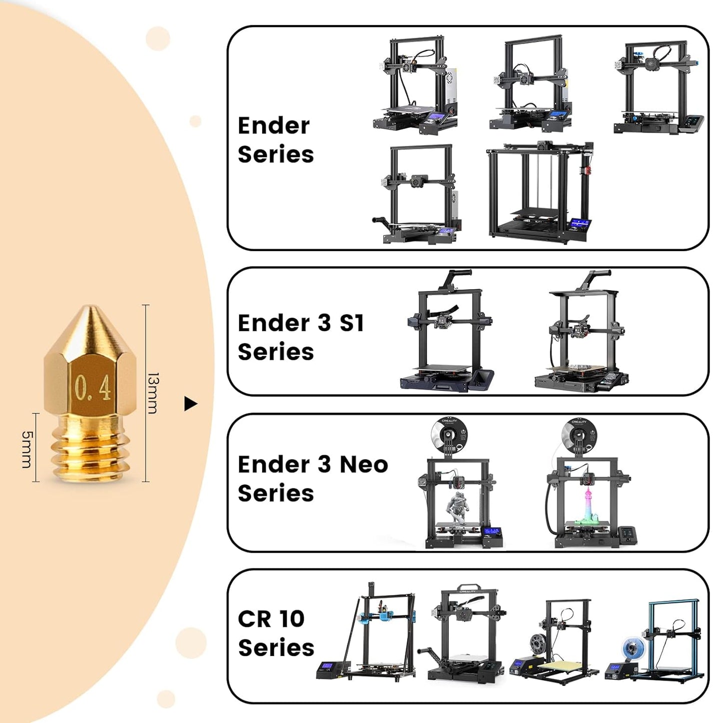 25PCS MK8 3D Printer Extruder Brass Nozzles for Creality Ender 3