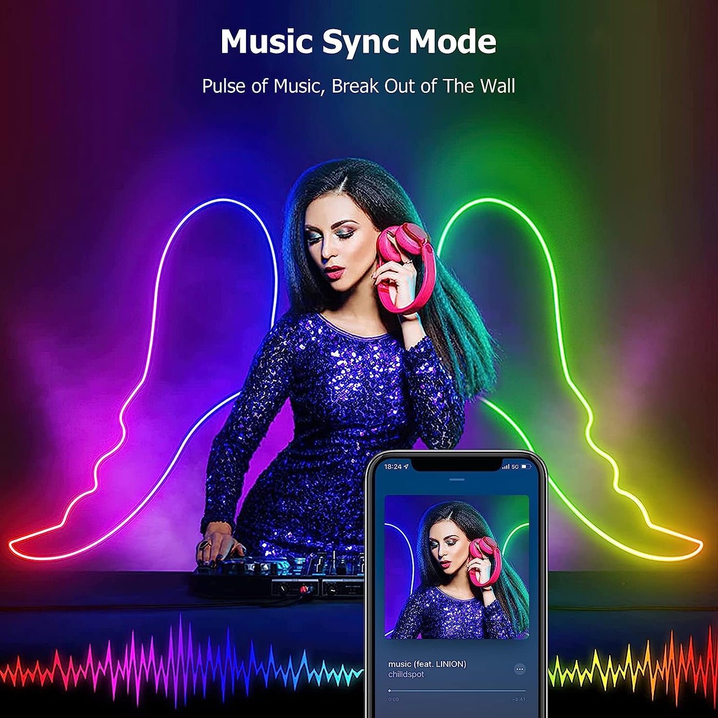 24V Dynamic Bluetooth Neon Rope Lights 5M Waterproof RGBIC Rope Lights with Music Sync