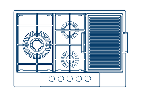 Midea 75cm 5 Burner Gas Hob Stainless Steel with Grill Plate 75SP021
