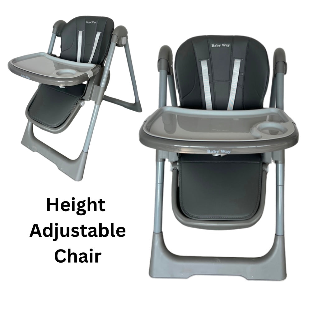 Elevate Adjustable and Folding High Chair with Locking Wheels and Storage Basket - GREY