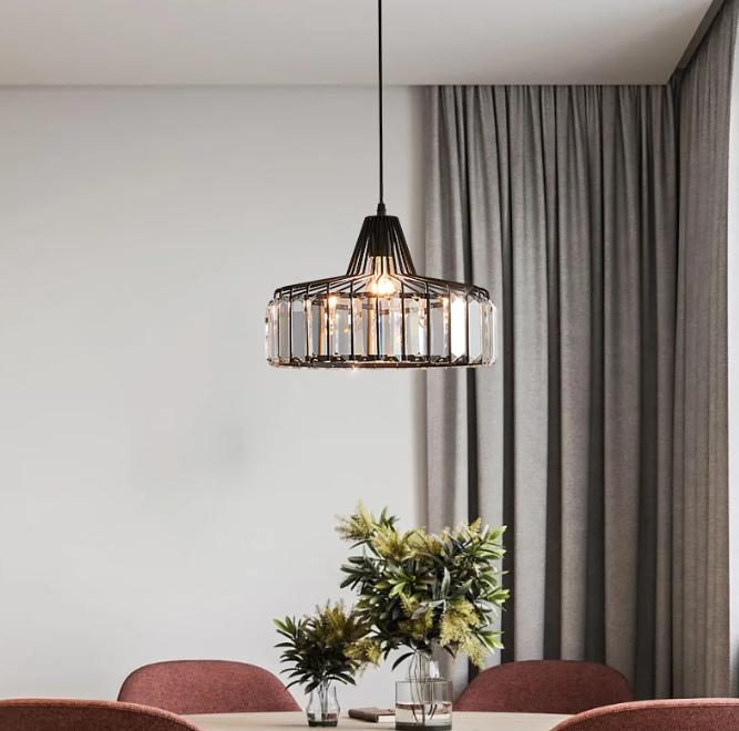 Black Cage Lampshade Glass Hanging Lamp Pendant Light
