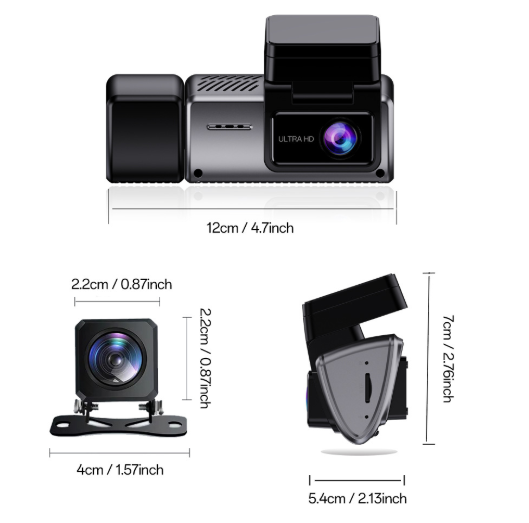 Dash Cam 3 Channel 2K+1080P+1080P Front Inside Rear