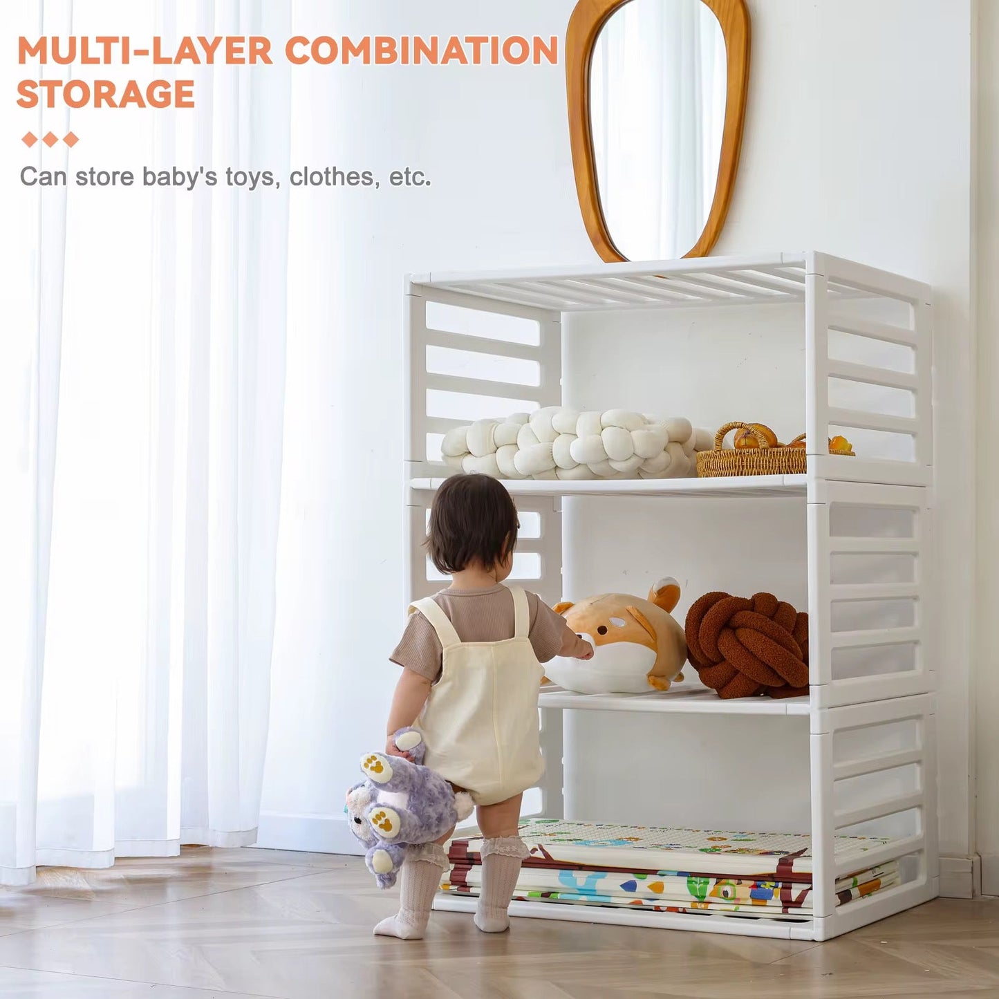 2 in 1 Convertible Baby Playpen 10 pieces & Storage Rack