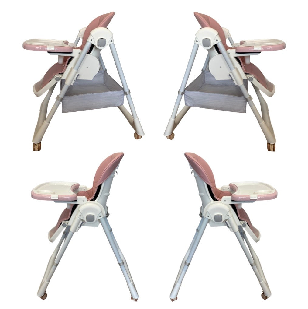 Elevate Adjustable and Folding High Chair with Locking Wheels & Storage Basket - PINK